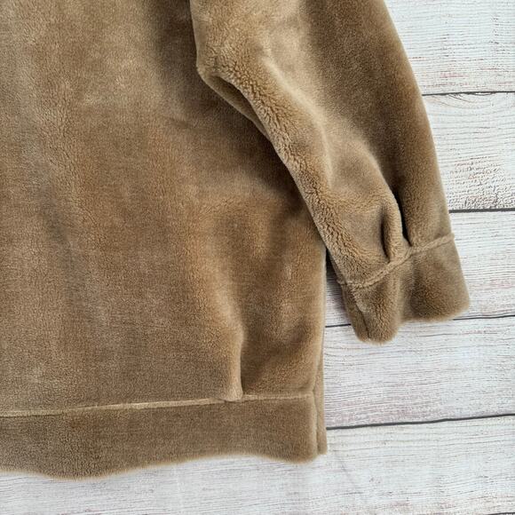 Free People Faux Fur Overcoat Peacoat Womens Small Brown Beige Collared Full Zip - Picture 13 of 13